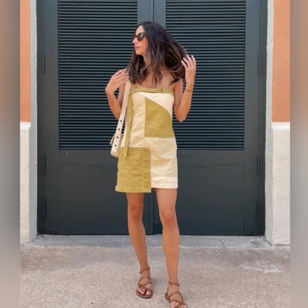 Zara Patchwork Gabardine Green Mini Dress